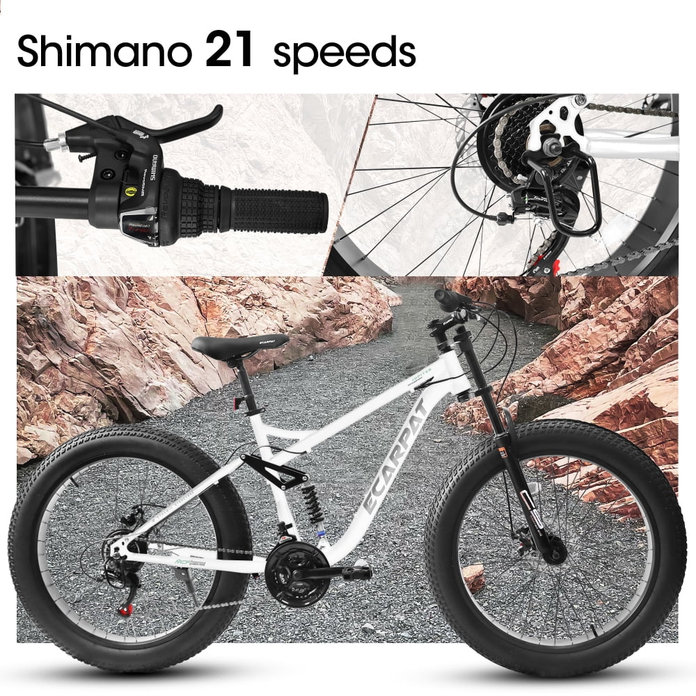 26 in Mountain Bike for Men, 26*4" Fat Tire Mountain Bicycles, Full - Suspension 21 - Speed Drivetrain with Disc Brakes