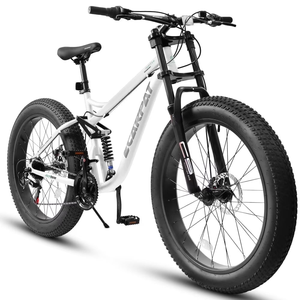 26 in Mountain Bike for Men, 26*4" Fat Tire Mountain Bicycles, Full - Suspension 21 - Speed Drivetrain with Disc Brakes