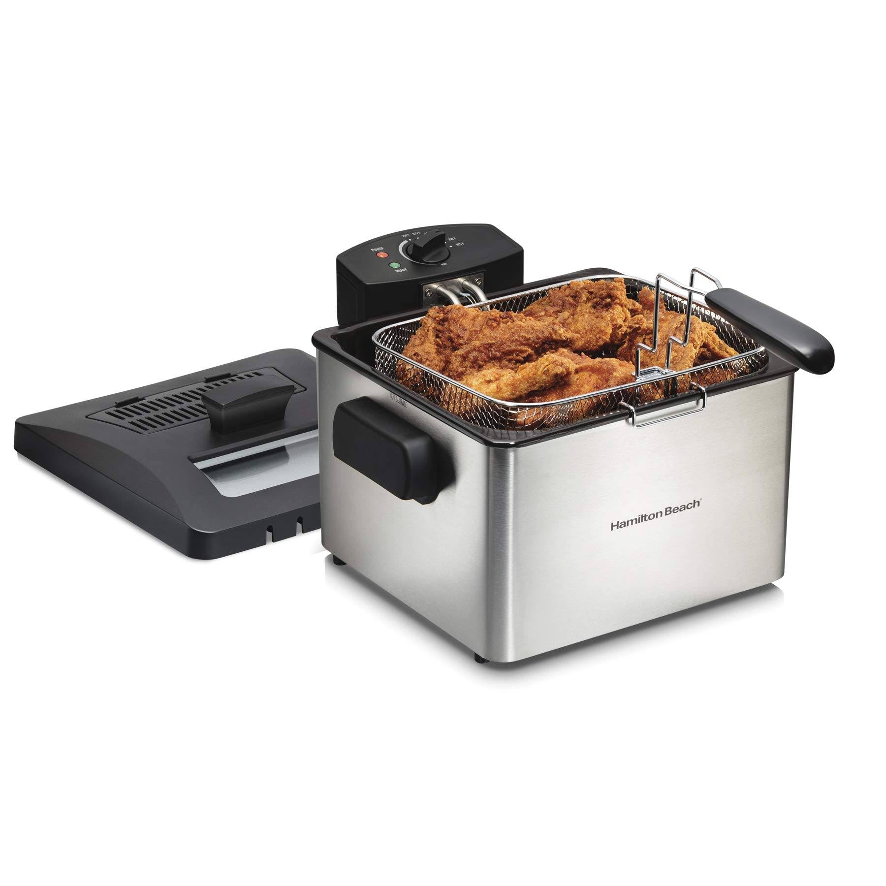 Hamilton Beach 35042 Professional Grade Electric Deep Fryer, XL Frying Basket, Lid with View Window, 1800 Watts, 21 Cups / 5 Liters Oil Capacity,