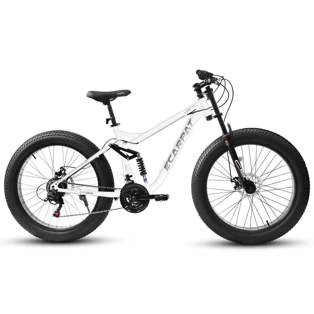26 in Mountain Bike for Men, 26*4" Fat Tire Mountain Bicycles, Full - Suspension 21 - Speed Drivetrain with Disc Brakes