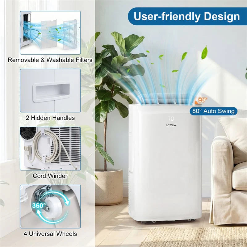 15000 BTU Inverter Portable Air Conditioner, 4-in-1 Smart WiFi AC Unit with Heat, Dehumidifier, Fan, Auto Swing & Window Kit, Cools Up to 750 Sq.Ft